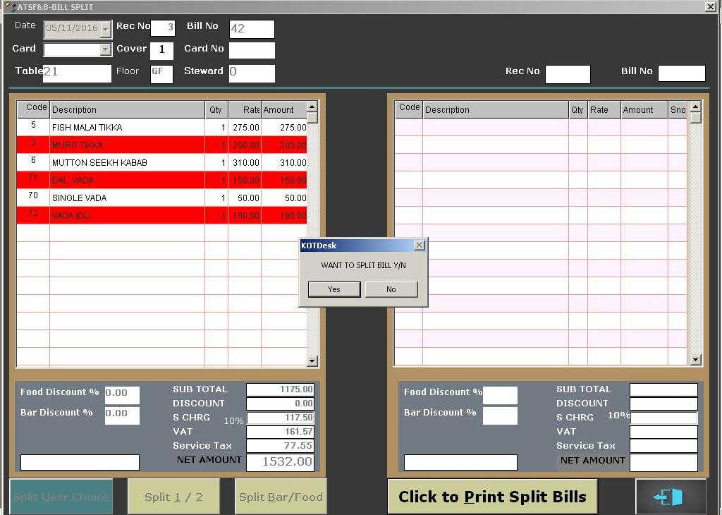 Dine in and Table Service Restaurant POS Software screenshot